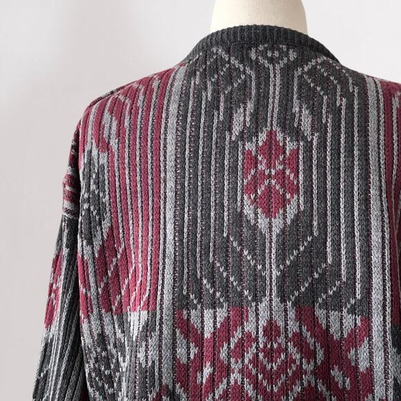 Vintage 80s Jacquard Sweater Grandpacore Dark Academia Art Deco Geometric Knit L - Picture 5 of 10